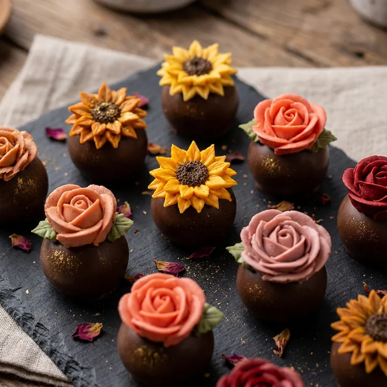 Bombones florales primer plano